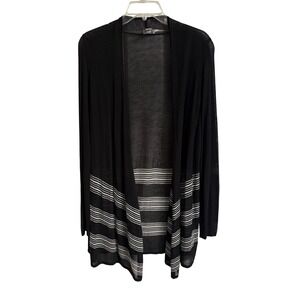 Chicos Travelers Collection Black White Striped Open Front Cardigan Size 1 M